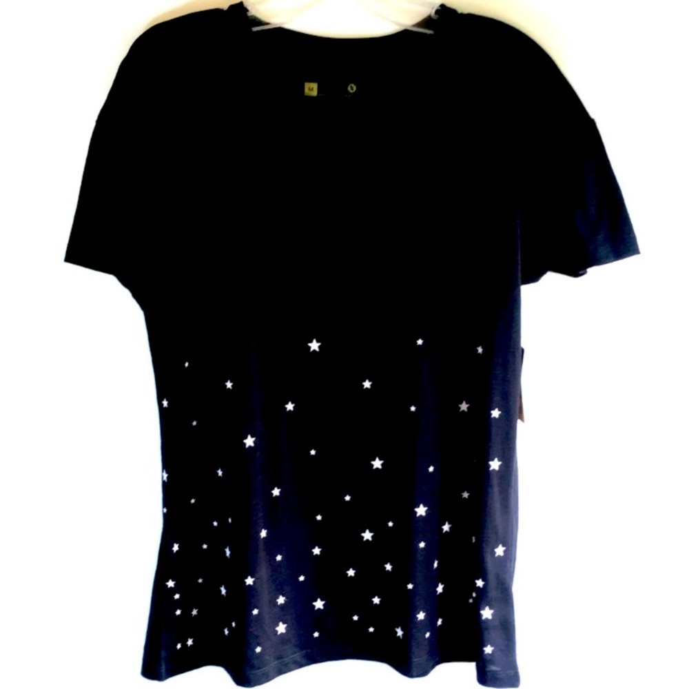 Women’s Large Black T-Shirt With White Stars Scattered On The Bottom - Picture 7 of 7